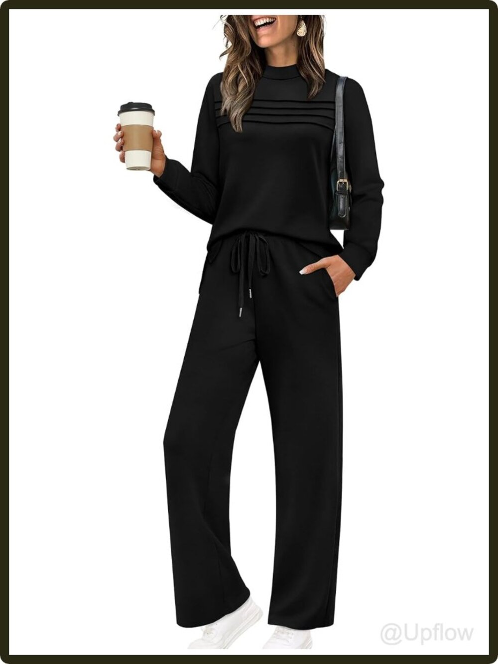 Women's Two Piece Lounge Set Long Sleeve Wide Leg Crop Pants Travel Fall